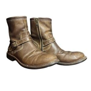 Cole Haan Men's Bryce Zip Ankle Boot Sz 8.5 Brown Leather Motorcycle Biker